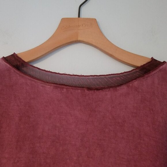 Soft Surroundings Top Oversize Tunic Size S  V-Neck Chiffon Trim Raspberry - Picture 7 of 11